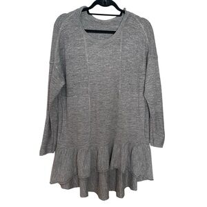 Free People Hooded Peplum Sweater Small Gray Textured Knit Ruffle Hem Top
